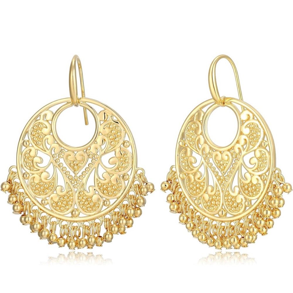18k Gold Bohemian Fringe French Wire Dangle Drop Earrings